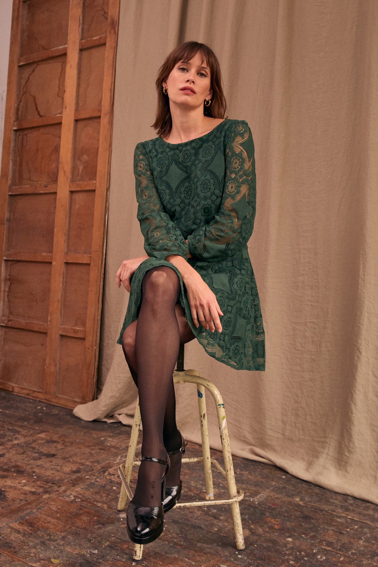 Robe Sabine dentelle verte