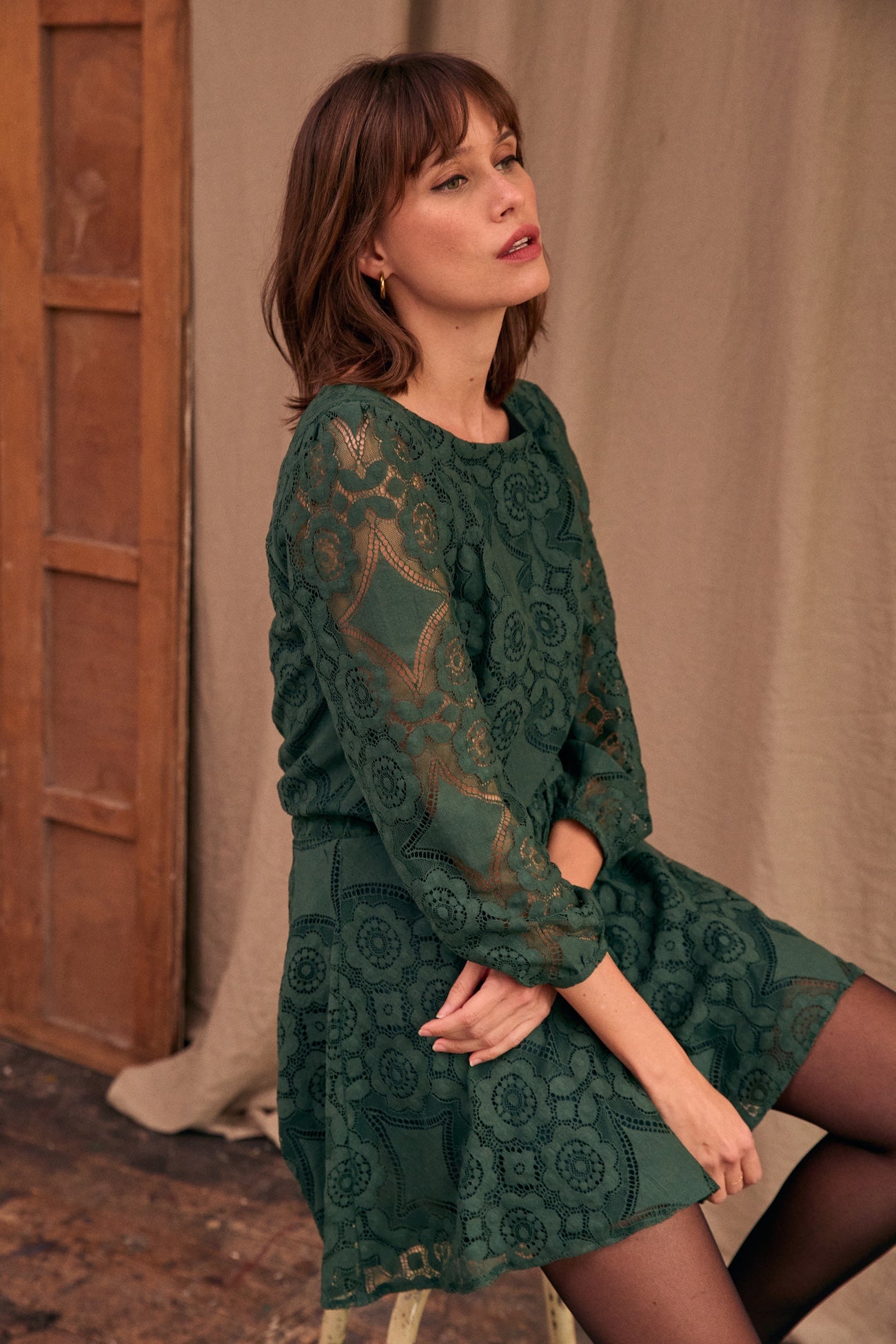Robe Sabine dentelle verte