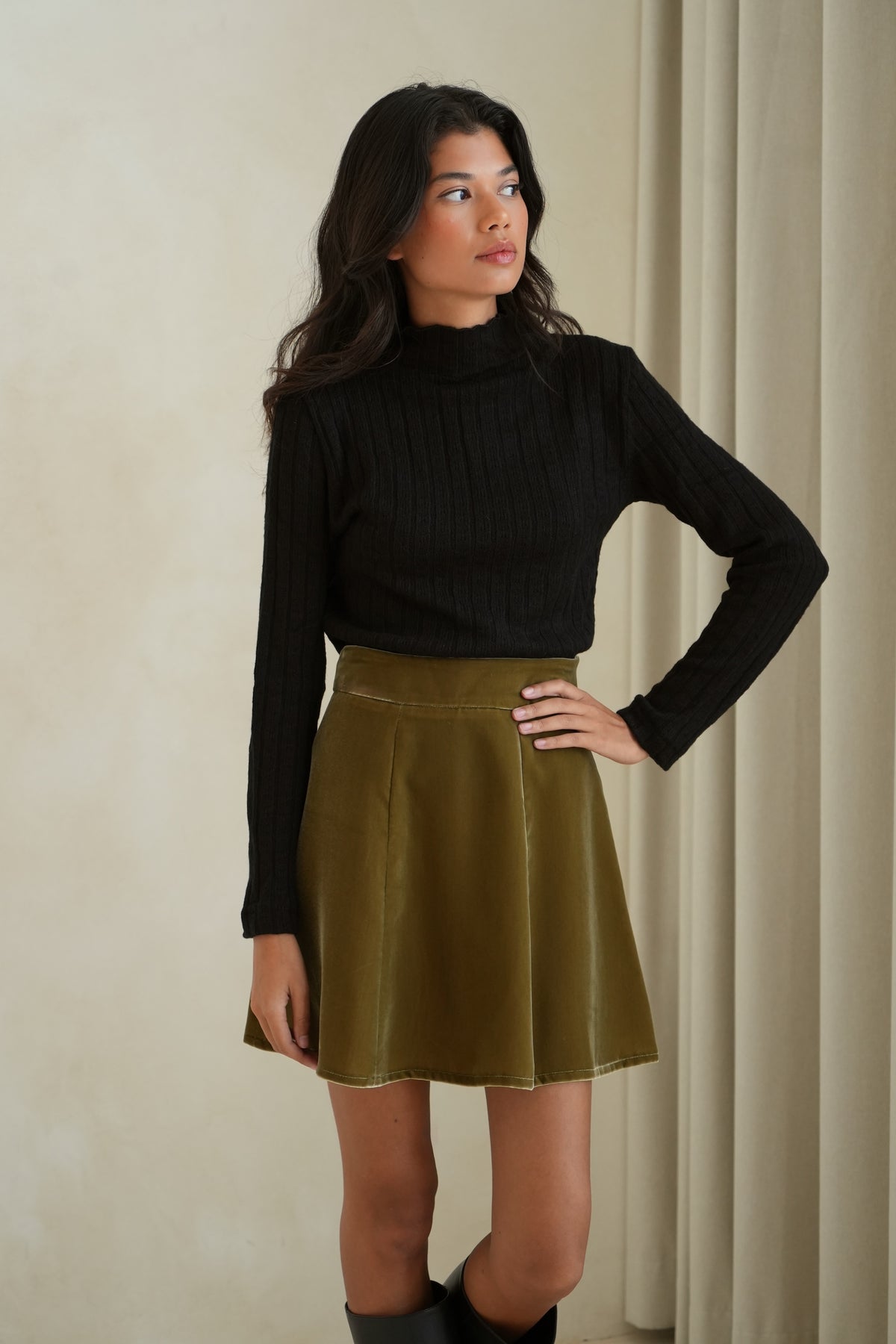 Jupe Vera velours olive