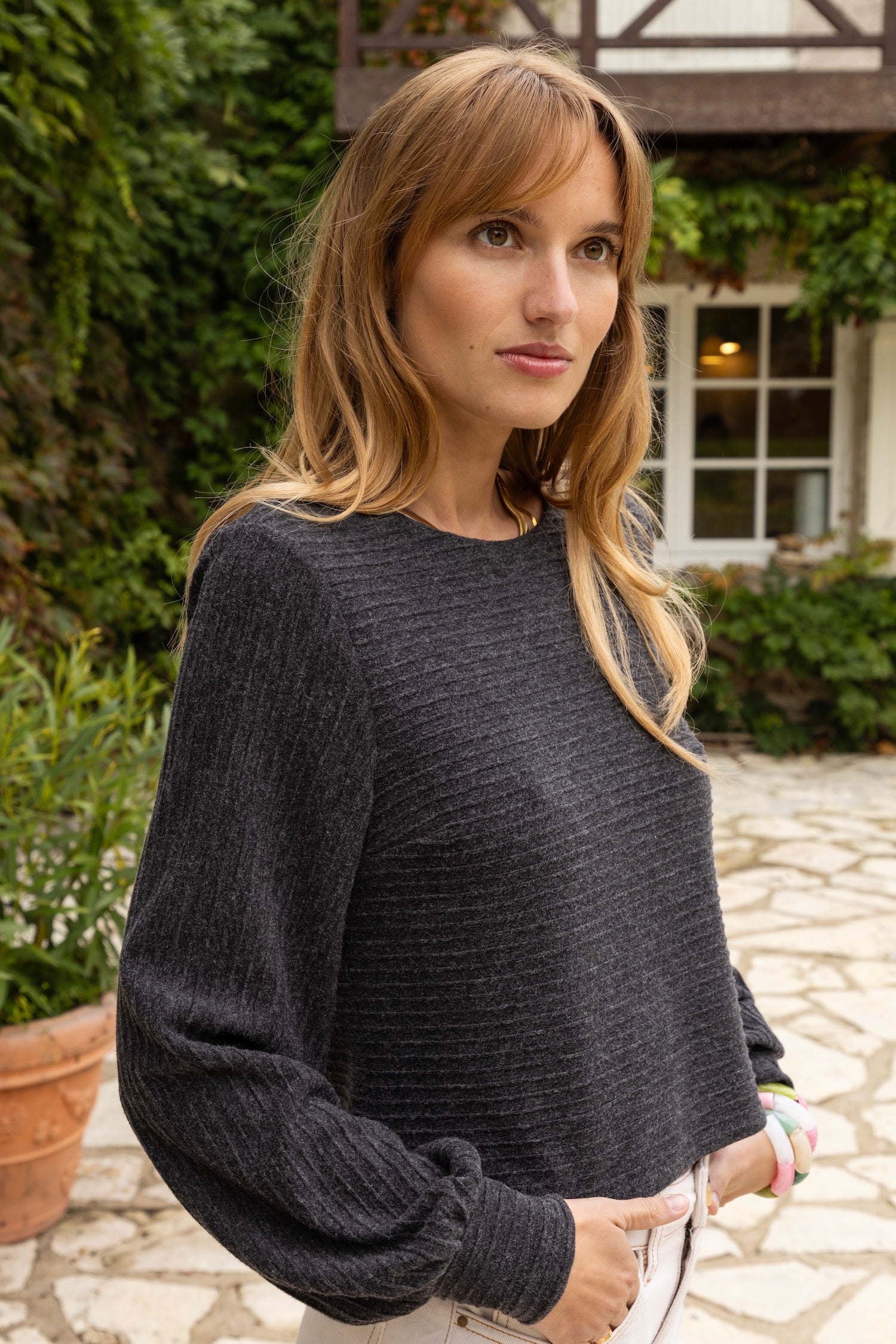 Top Loulou maille grise