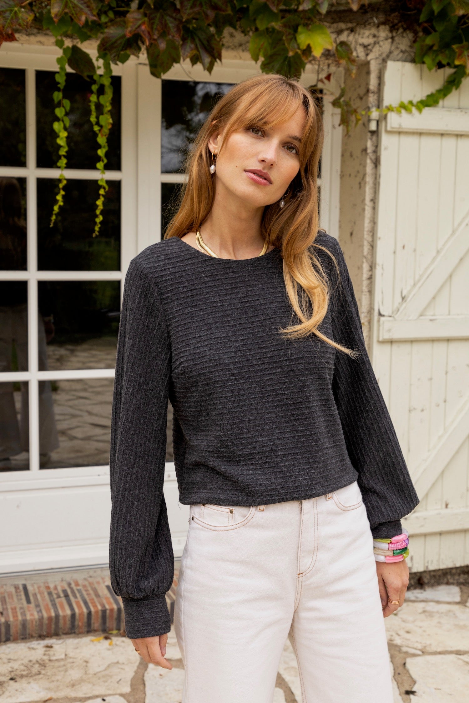 Top Loulou maille grise