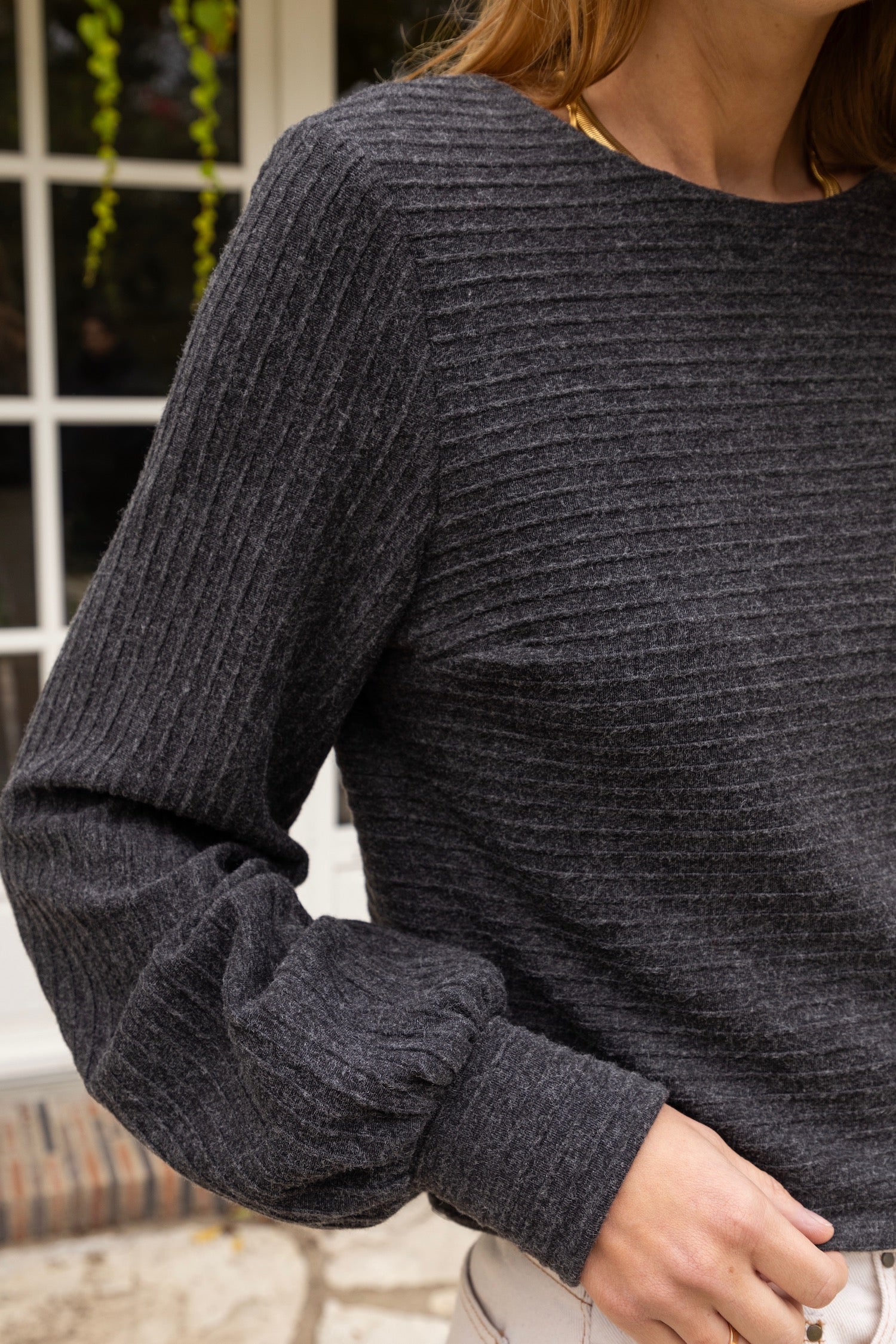 Top Loulou maille grise