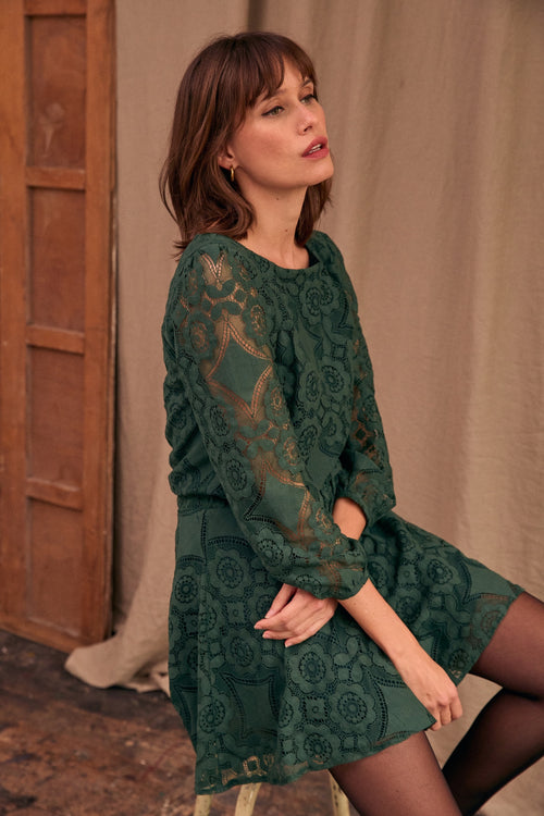 Robe Sabine dentelle verte