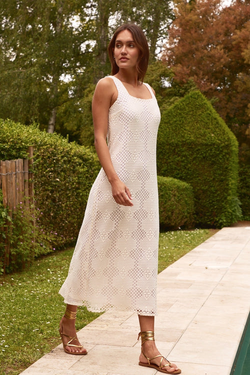 Deià ecru macramé dress