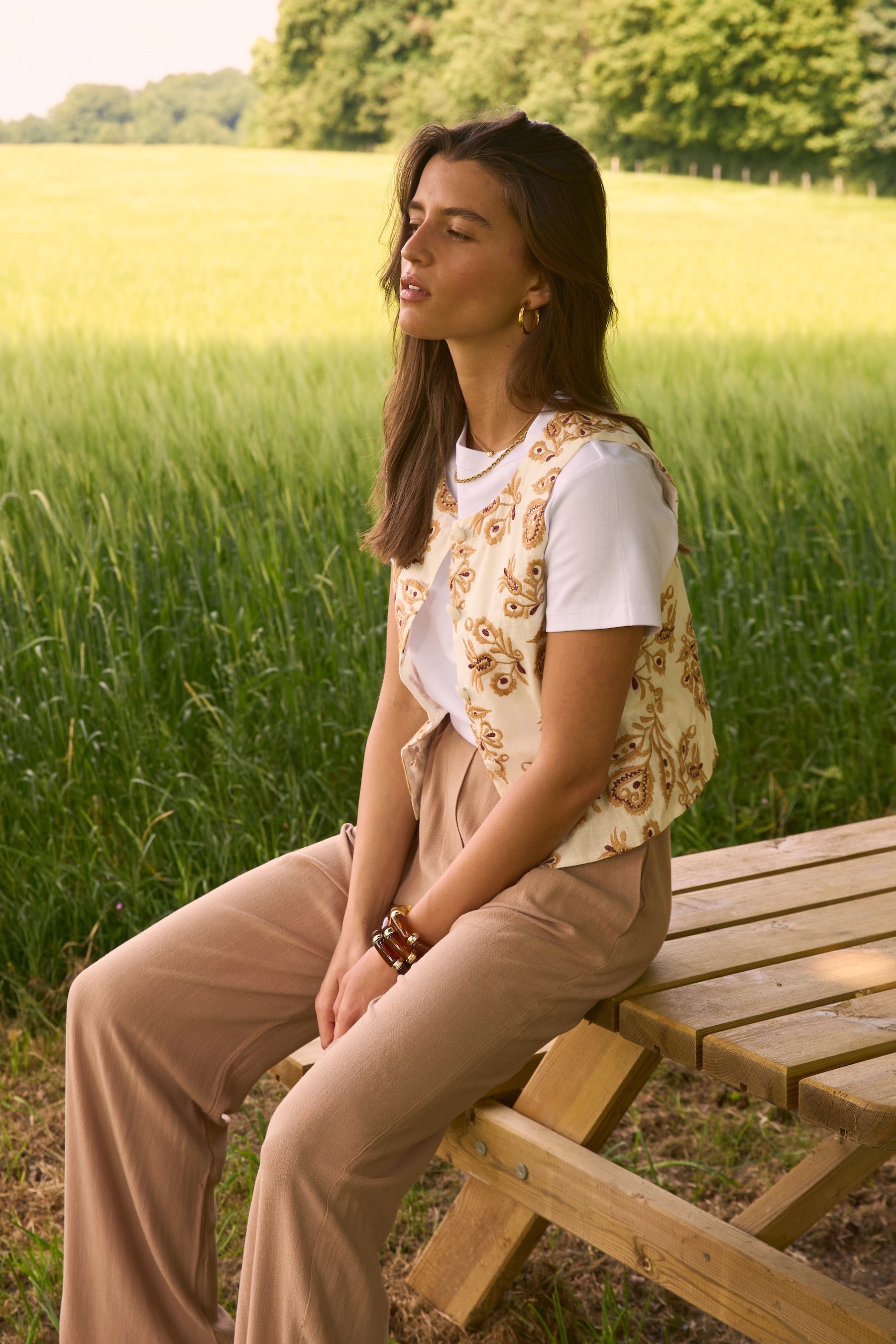 Pantalon Figari lin camel