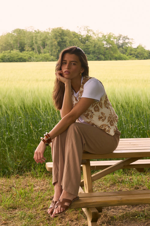 Pantalon Figari lin camel