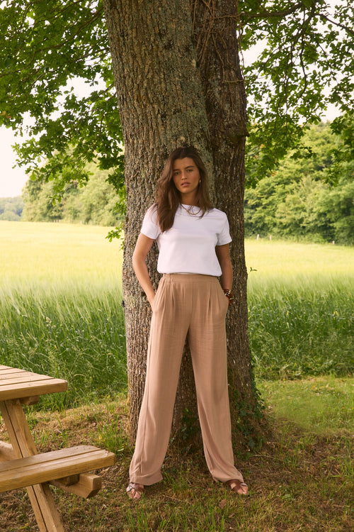 Pantalon Figari lin camel