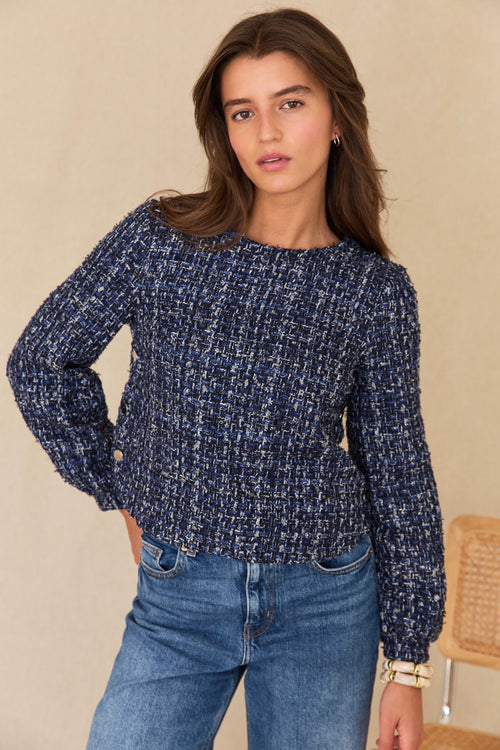 Top Uzès tweed bleu