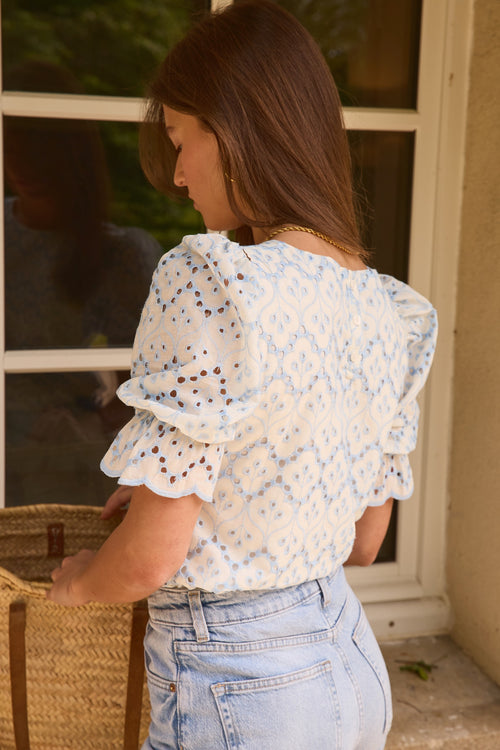 Blouse Annie brodée bleue