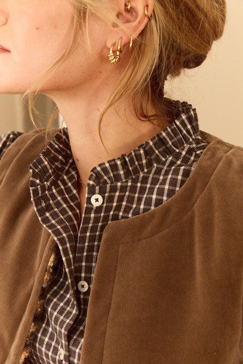 Ella gray check blouse