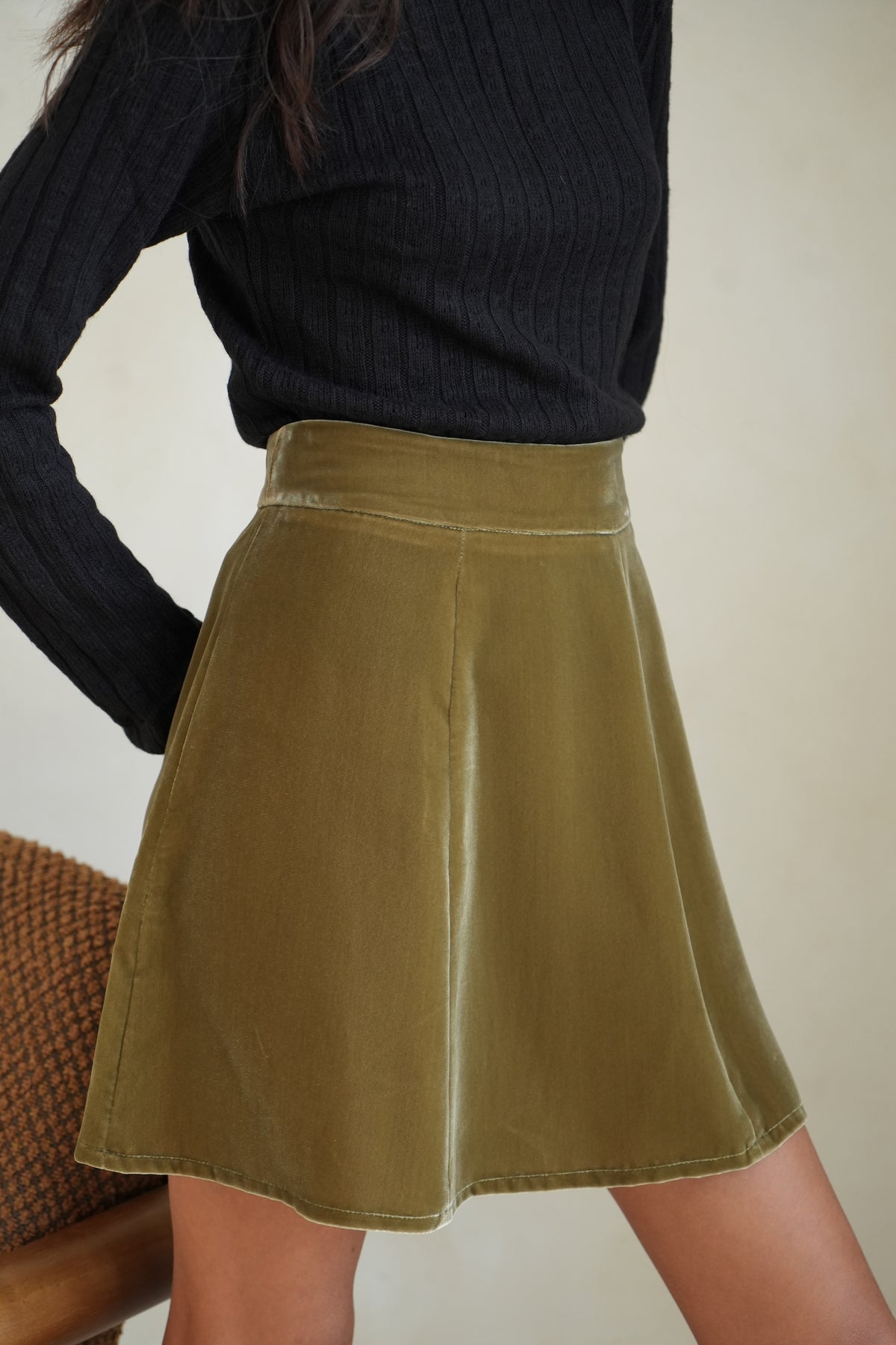 Jupe Vera velours olive