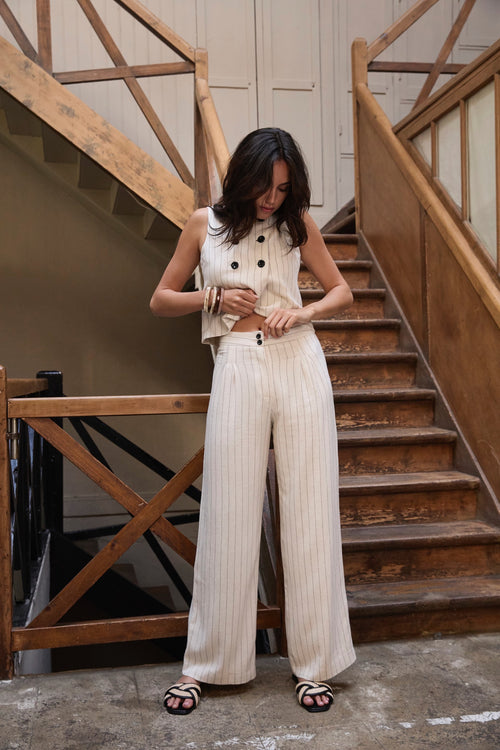 Pantalon Fitz lin rayé