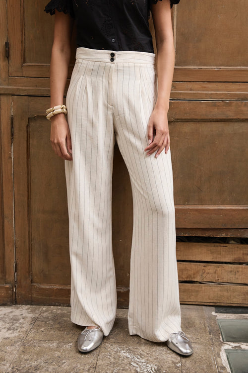 Pantalon Fitz lin rayé
