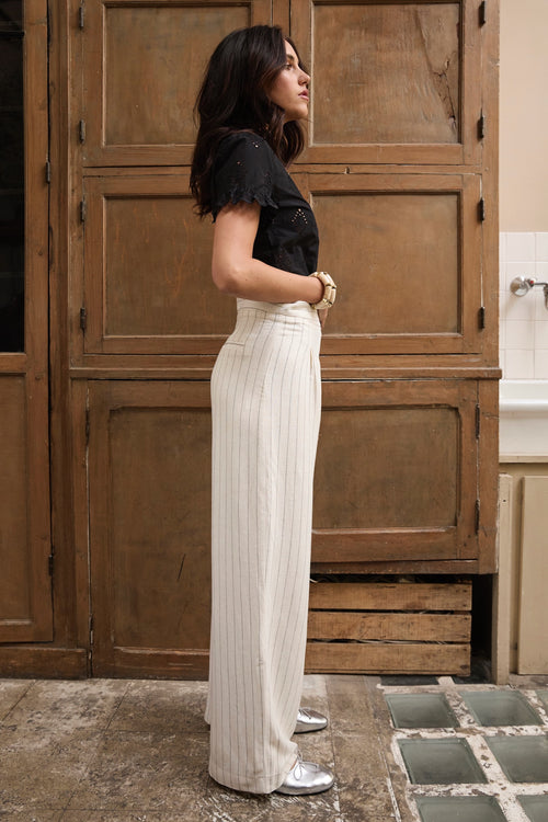 Pantalon Fitz lin rayé